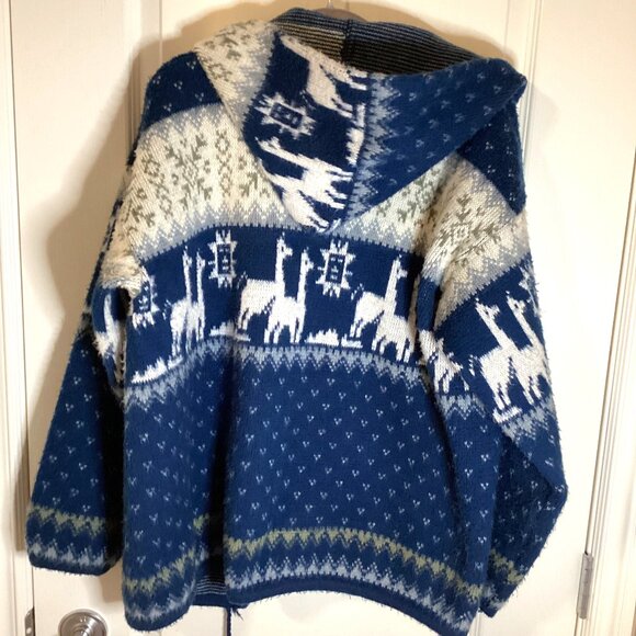 Tejidos Ruminahui Men's Knit Jacket Cardigan Hoodie Blue Lama Sweater Warm - Picture 7 of 9